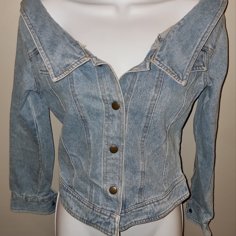 Off Shoulder Jean Jacket - Picture 2 of 7